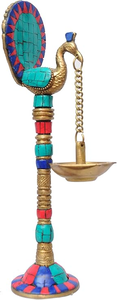 Peacock Brass <b>Oil</b> <b>Lamp</b> with Multicolor Stone Inlay Easter Home Decor Durable & Eco-Friendly - Product Image 6