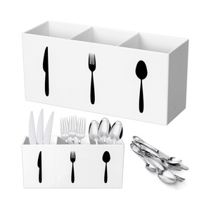 Boîte de <span class=keywords><strong>rangement</strong></span> moderne en plastique acrylique à 3 grilles pour argenterie <span class=keywords><strong>Vaisselle</strong></span> rectangulaire Cuisine Restaurant Stockage des aliments Aluminium - Product Image 3