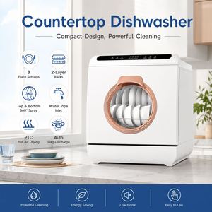 Lave-vaisselle de comptoir pour 8 couverts avec capacité de 75 ° Sèche-cheveux à air chaud PTC haute température C Double 360 °   Pulvérisation et décharge automatique des scories - Product Image 2