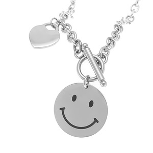 สร้อยคอสแตนเลสพร้อมจี้หน้ายิ้ม ของขวัญเครื่องประดับรูปหัวใจสำหรับทุกเพศ - Product Image 1