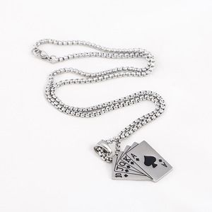 Collar de cadena para suéter yunnique de acero de titanio con diseño de cartas de póker rectas, estilo punk rock unisex, joyería de regalo - Product Image 3