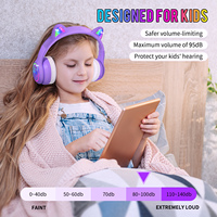 Casque sans fil Eson mignon pour enfants, design oreilles de chat lumineuses, LED, batterie, étui pliable inclus, idéal pour l'école, les voyages, les cadeaux