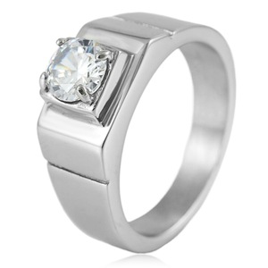 yunnique <b>Titanium</b> Steel <b>Ring</b> Silver White Stone Prong Setting Geometric Unisex Engagement Jewelry - Product Image 1