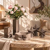 Plateau en céramique marron chocolat et collection de sculptures étoiles – Décoration géométrique pour la maison, idéal pour la présentation sur table