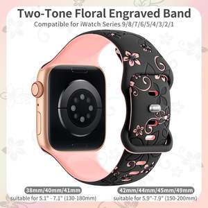 <span class=keywords><strong>Correa</strong></span> Tschick para Apple Watch <span class=keywords><strong>Correa</strong></span> 44mm <span class=keywords><strong>45</strong></span> 41 40 49mm Pulsera de silicona con grabado de flores <span class=keywords><strong>IWatch</strong></span> Series 9 8 7 6 5 SE Ultra - Product Image 2