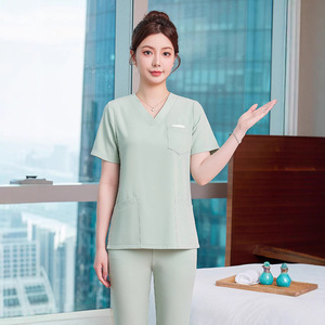 Women's Beautician Uniform Short Sleeve Elegant Massage Therapist Outfit Set Polyester Summer 2025 SMLXLXXLXXXL4XL - Product Image 3