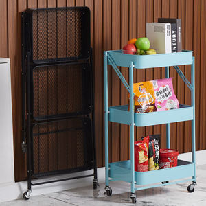 <b>Foldable</b> Kitchen Storage Rack Multi Tier Mobile <b>Trolley</b> With Wheels For Vegetable Basket And Household Use Carbon Steel Modern - Product Image 1