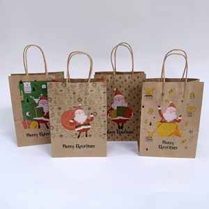 Bolsas de Regalo de Papel Kraft Marrón de Tamaño Pequeño con Estampado de Papá Noel, Bolsas de Embalaje Navideñas Reciclables en Existencia para Fiestas - Product Image 2