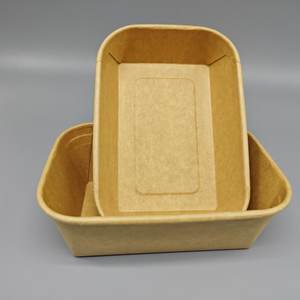 ชามกระดาษคราฟท์แบบใช้แล้วทิ้ง รูปทรงสี่เหลี่ยมผืนผ้า ขนาด 500 มล. 650 มล. 750 มล. 1000 มล. สำหรับใส่สลัด ซูชิ แซนวิช - Product Image 6