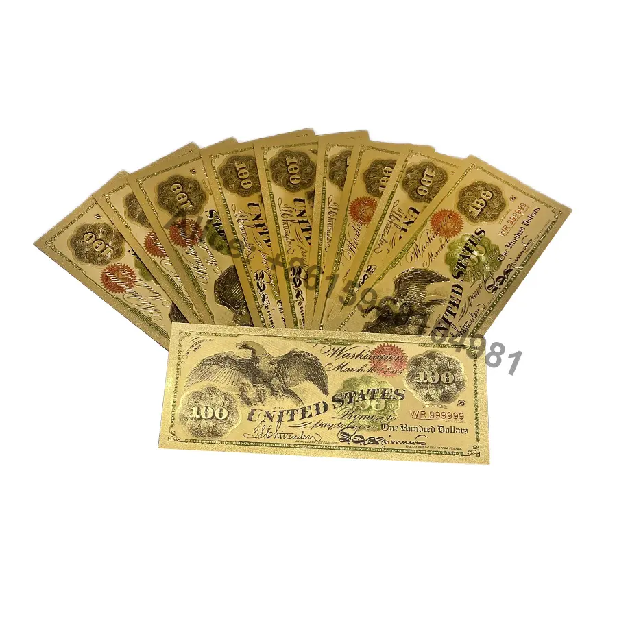 USD $100 in 1863 Years Gold Foil Banknotes Foke Money Eagle Commemorative Banknotes Golden Ticket Bill Card Collection Gift