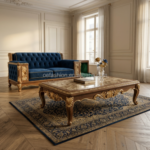 Fabricant de FF&E |   <span class=keywords><strong>Canapé</strong></span> capitonné en velours bleu néoclassique avec lit pour animaux intégré |   Inlay en marbre pour hôtels de luxe |   OEM - Product Image 2
