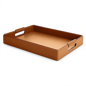 Bandeja Decorativa Rectangular de Cuero de Lujo con Asas de Metal, Diseño Tradicional para Uso en el Hogar y la Oficina - Product Image 2