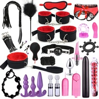 BDSM Bondage Leder-Set 26-teilig SM Fesseln Fußfesseln Sex-Spielzeug Fetisch Halsband Augenbinde Nippelklemmen Peitsche Vibrator Paddle