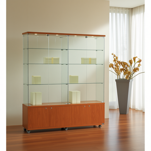 Vitrina Moderna de Vidrio de 160 cm de Ancho con Base de Madera de Cerezo, Puertas con Cerradura y Estantes Ajustables para Exhibición en Sala de Estar - Product Image 3
