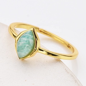 Anillo Ajustable de Plata 925 con Amazonita Natural Marquise, Anillo de Cristal Chapado en Oro de 18k con Aguamarina - Product Image 1