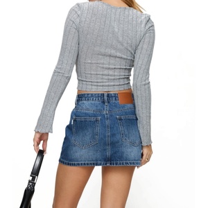 Jupe Courte en Jean Décontractée d'Été pour Femme, Taille Mi-Haute, Qualité OEM, Bleu Moyen Délavé, Style Vintage - Product Image 2