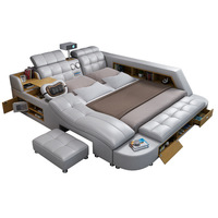 Einfaches Modernes Italienisches Design Lederbett mit Stauraum Massivholzrahmen Kingsize Schlafzimmermöbel