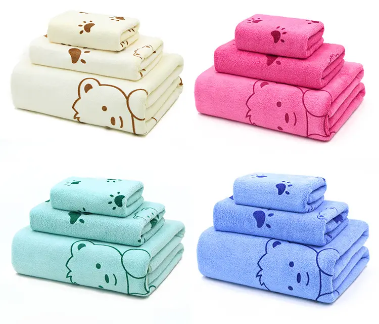 Serviette de bain en coton doux personnalisée en usine ensemble de serviettes trois pièces cadeau absorbant épaissi pour adultes et enfants