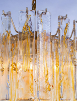 Grand lustre en verre de Murano ambré, carré, rectangulaire, suspension