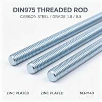 Barre filetée droite en acier au carbone DIN975, entièrement filetée, zinguée, grade 4.8/8.8, taille M3-M48, garantie 3 ans