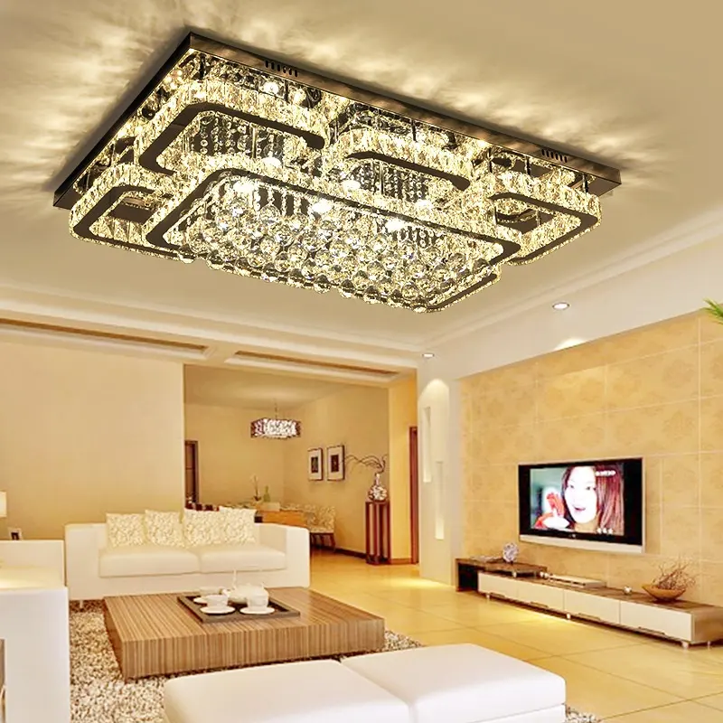 Arredamento moderno di lusso per interni di cristallo lampada a soffitto per casa soggiorno Hotel ristorante LED rettangolo di cristallo plafoniera