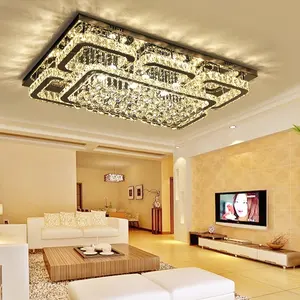 Lámpara de Techo <span class=keywords><strong>LED</strong></span> Rectangular Moderna para Interiores, Cristal, Regulable, 3 Colores, Control Remoto, Base de Acero Inoxidable de Lujo, para Sala de Estar - Product Image 1
