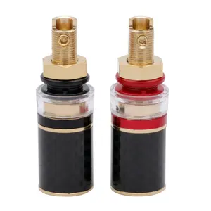 Long Binding Post HIFI Cable Terminal Gold-Plated Brass with carbon fiber inlay for Power Amplifier Chassis and Speaker Terminal