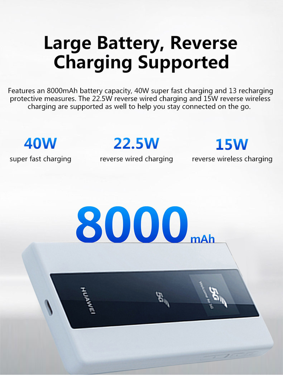 Huawei 5G Mobile WiFi Pro E6878-370, 1.65Gbps Speed, 8000mAh