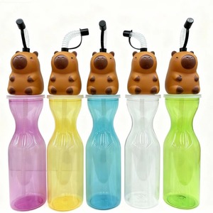Kapibara Şeklinde Çocuk Bardağı 473 ml Sevimli Hayvan Karikatür Tek Kullanımlık Plastik Bardak Pipetli, Çocuklar İçin Benzersiz Doğum Günü Hediyesi - Product Image 4