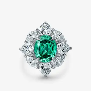 4ct 8ct 10.8mm*14.7mm Green Simulated Zirconia Rings for Women Pure 925 Silver CZ Diamond Gemstone Elegant Zircon Rings