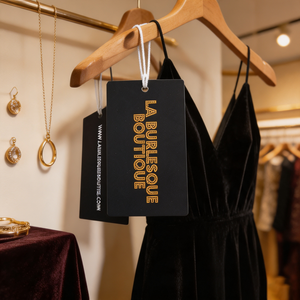 Etichetta Pendente Personalizzata in Carta Nera con Stampa Logo/Nome, MOQ Ridotto, per Abbigliamento e Gioielli - Product Image 5
