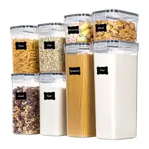 8 pcs conjuntos de latas seladas para grãos e grãos diversos cozinha armazenamento latas de plástico transparente para lanches e produtos secos