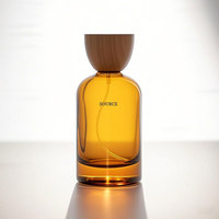 Flacon de parfum rond en verre brun de luxe avec logo personnalisé, 30 ml, 50 ml, 100 ml, avec boîte et couvercle en bois