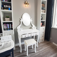 Coiffeuse Moderne Classique Blanche de Luxe, Meuble de Chambre Antique avec Miroir sur Pied et Rangement Métallique, Table de Maquillage pour la Maison
