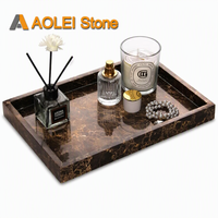 Plateau de salle de bain en marbre, plateau décoratif de luxe en pierre naturelle brun foncé pour parfums, bijoux, table basse