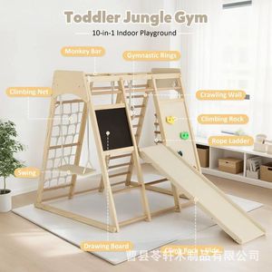 Estructura de escalada, columpio de madera maciza ensamblado para niños, para interiores del hogar, con anillo colgante, para parques infantiles y centros comerciales. - Product Image 1