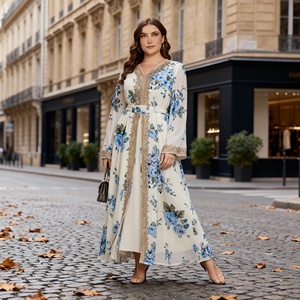Luxury Custom Print Lace Trim Polyester Abaya <b>for</b> <b>Muslim</b> <b>Women</b> Elegant Evening Party <b>Dress</b> Wholesale - Product Image 1