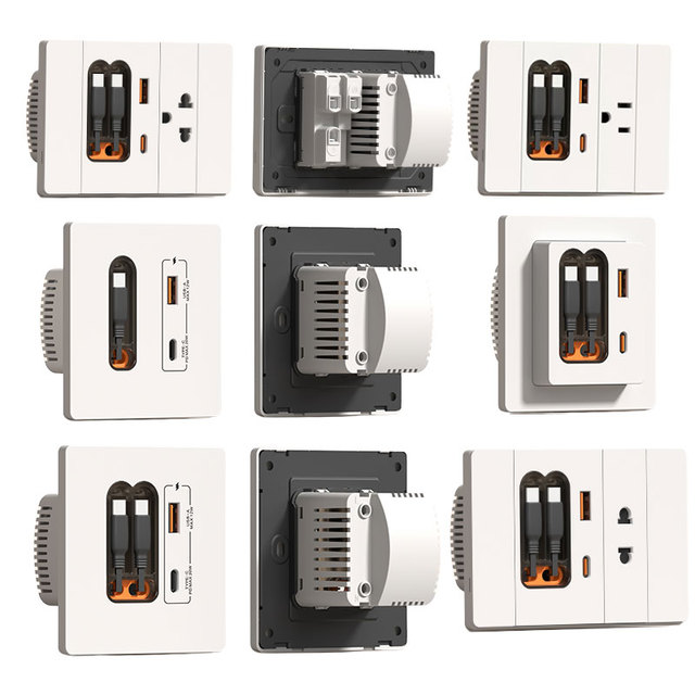 20W Fast Charging Universal Type-C USB Socket Retractable PC Panel Wall Charger USBA+USBC Port 12W Home Charging Wall Socket