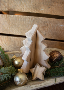 Arbre de Noël en bois 3D SANS décoration d'hiver de ferme moderne Décor rustique neutre Blocs de bois récupérés Arbres de Noël - Product Image 4