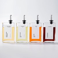 Bouteille d'huile de cuisine en verre plat avec compte-gouttes, estampée à chaud, 350 ml, 500 ml, 750 ml