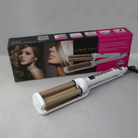 Fer à boucler professionnel triple baril en céramique tourmaline pour ondulations profondes et boucles œuf, avec écran LCD