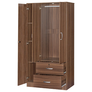 Factory Wholesale Closet Wood Veneer 3-Door Armoire with Two Drawers Four Shelves and <b>Hanging</b> Rod - Product Image 3