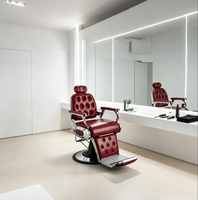 Fauteuil de barbier hydraulique rouge vintage 360 °   Chaise de coiffure pivotante et inclinable, équipement de salon de coiffure robuste avec repose-pieds