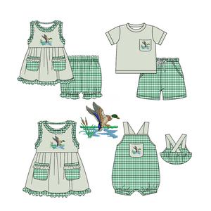 Baby <strong>Girls</strong> <strong>Boys</strong> Green Duck Clothing Matching Outfits Wholesale Boutique High Quality Mallard <strong>Clothes</strong> Short Sleeves Summer Sets - Product Image 1