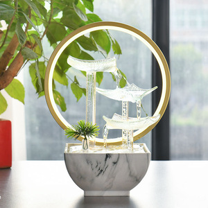Living Room Water Fountain Ornament Round Glass Lotus <b>Leaf</b> With Backlight Office Desk Decoration - Product Image 1