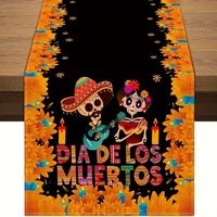 Nappe en polyester Mexicaine Jour des Morts, motifs crânes et floraux, personnalisation possible, origine Chine