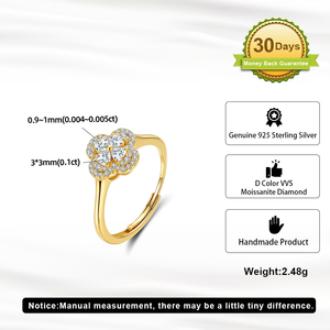 Bague élégante en argent sterling 925 Rinntin SMOR18, trèfle à quatre feuilles en moissanite, ajustable, couleur D, VVS, style fleur - Product Image 2