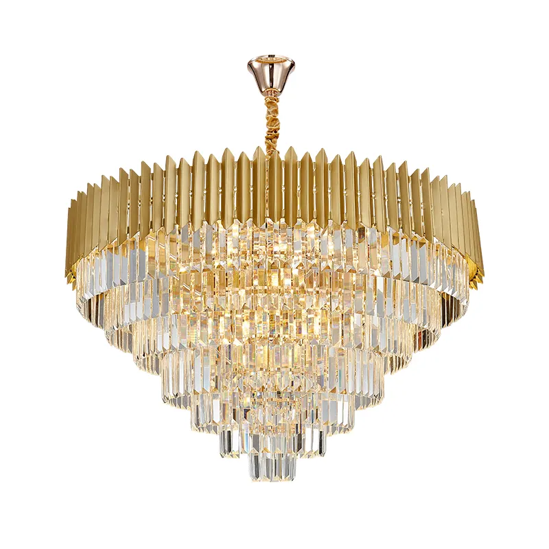 modern elegant large luxury golden round circle crystal rock chandelier light decoration chandeliers creative for living room