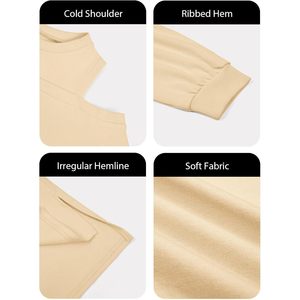 Camisetas de manga larga con hombros descubiertos para mujer, cuello redondo, estilo básico, holgadas, a la moda para otoño - Product Image 6