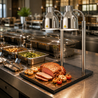 Marmeren voet dubbele kop warmtelamp voor het warmhouden van voedsel in restaurantbuffet en cateringpresentatie.